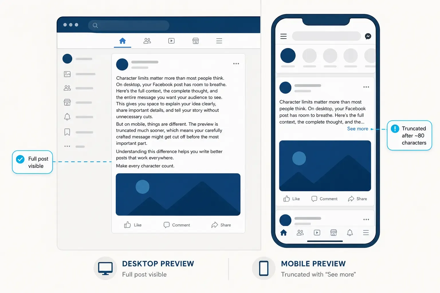Facebook Post Character Limits by Device: Desktop/Mobile Preview Guide