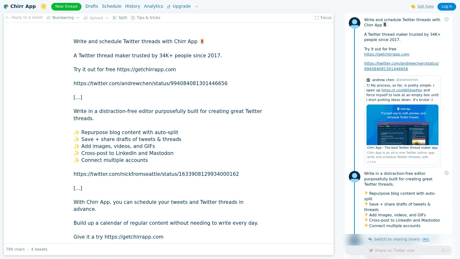 Chirr App's thread editor, as taken from Chirr App